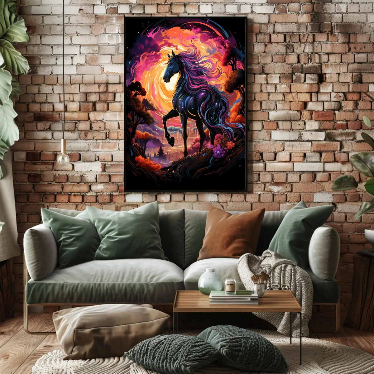 Majestic Fantasy Horse Surreal Sunset Art Poster