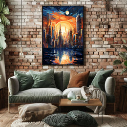 Futuristic Cityscape At Sunset Poster PosterGoat