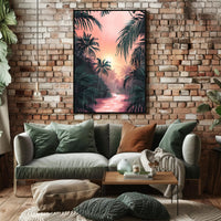 Tropical Rainfall at Sunset Art Print Poster for Home Decor PosterGoat