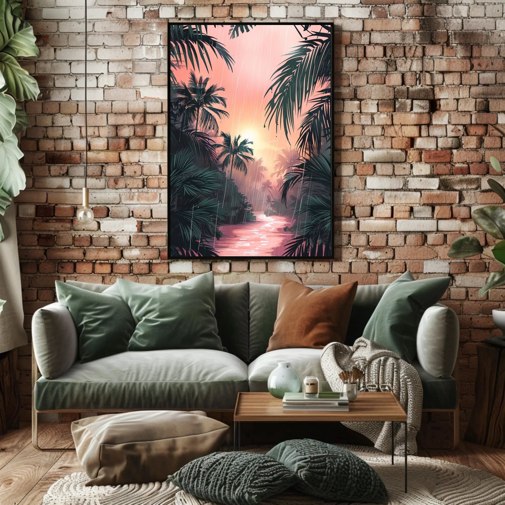 Tropical Rainfall at Sunset Art Print Poster for Home Decor PosterGoat