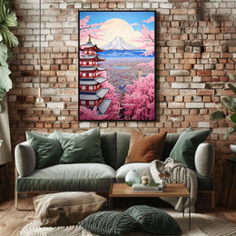 Traditional Pagoda with Cherry Blossoms Artful Cultural or Heritage Poster