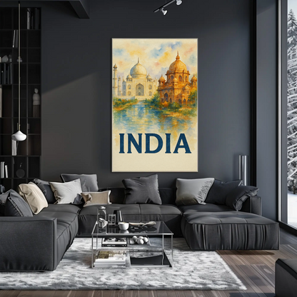 India Taj Mahal Watercolor Palace Reflection Travel Poster
