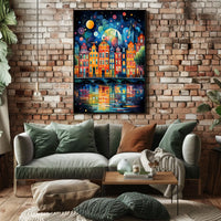 Amsterdam Canal Night Art Print: Abstract, Artistic Poster