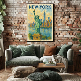New York Skyline And Statue Of Liberty Poster