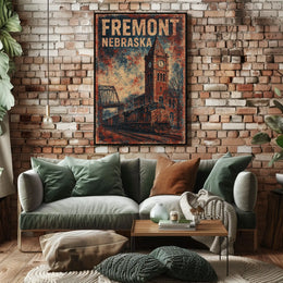 Fremont Nebraska Scenic Vintage Souvenir Poster