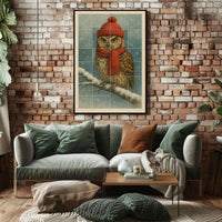 Winter Owl In Red Poster