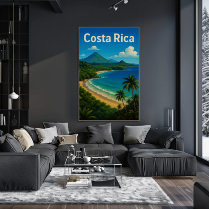 Costa Rica Tropical Coast Volcano View Travel Poster