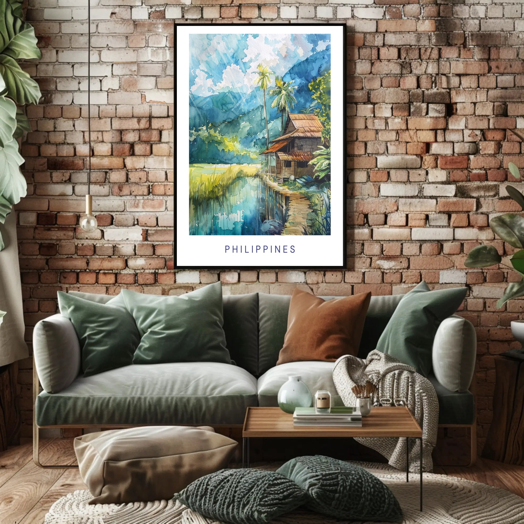 Serene Philippine Scene Watercolor Artistic Poster PosterGoat