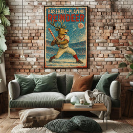 Baseball-Playing Reindeer Poster