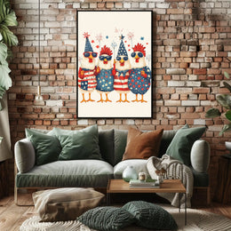 patriotic chickens standing side by side Poster