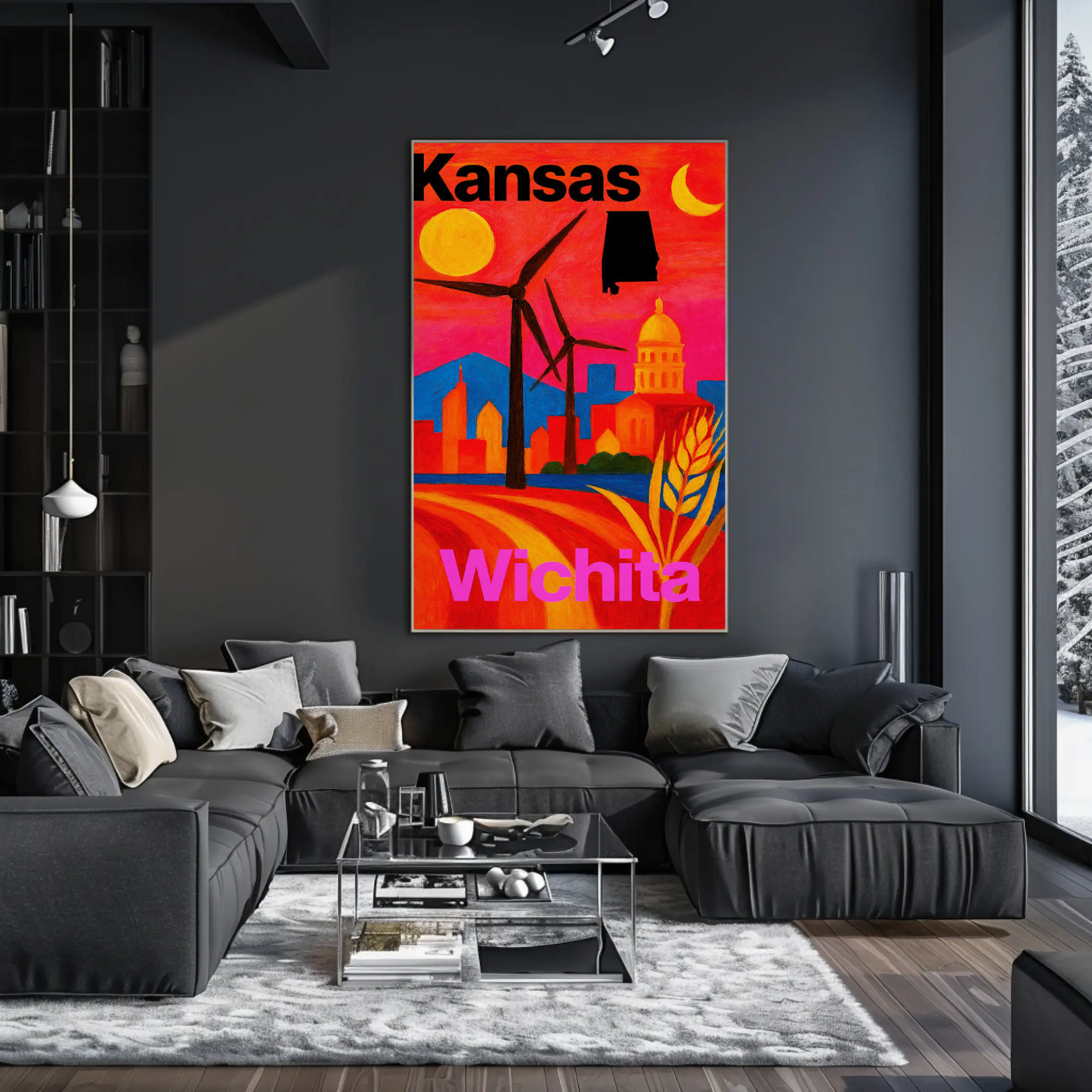 Wichita Kansas Windmills Capitol Landscape Travel Poster