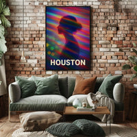 Vibrant Silhouette Houston Night City Neon Skyline Pop Art Digital Painting Urban Poster