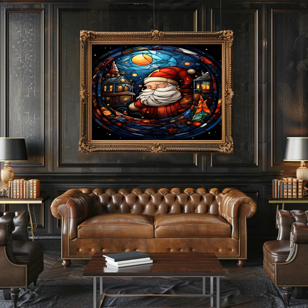 Festive Stained Glass Santa Poster