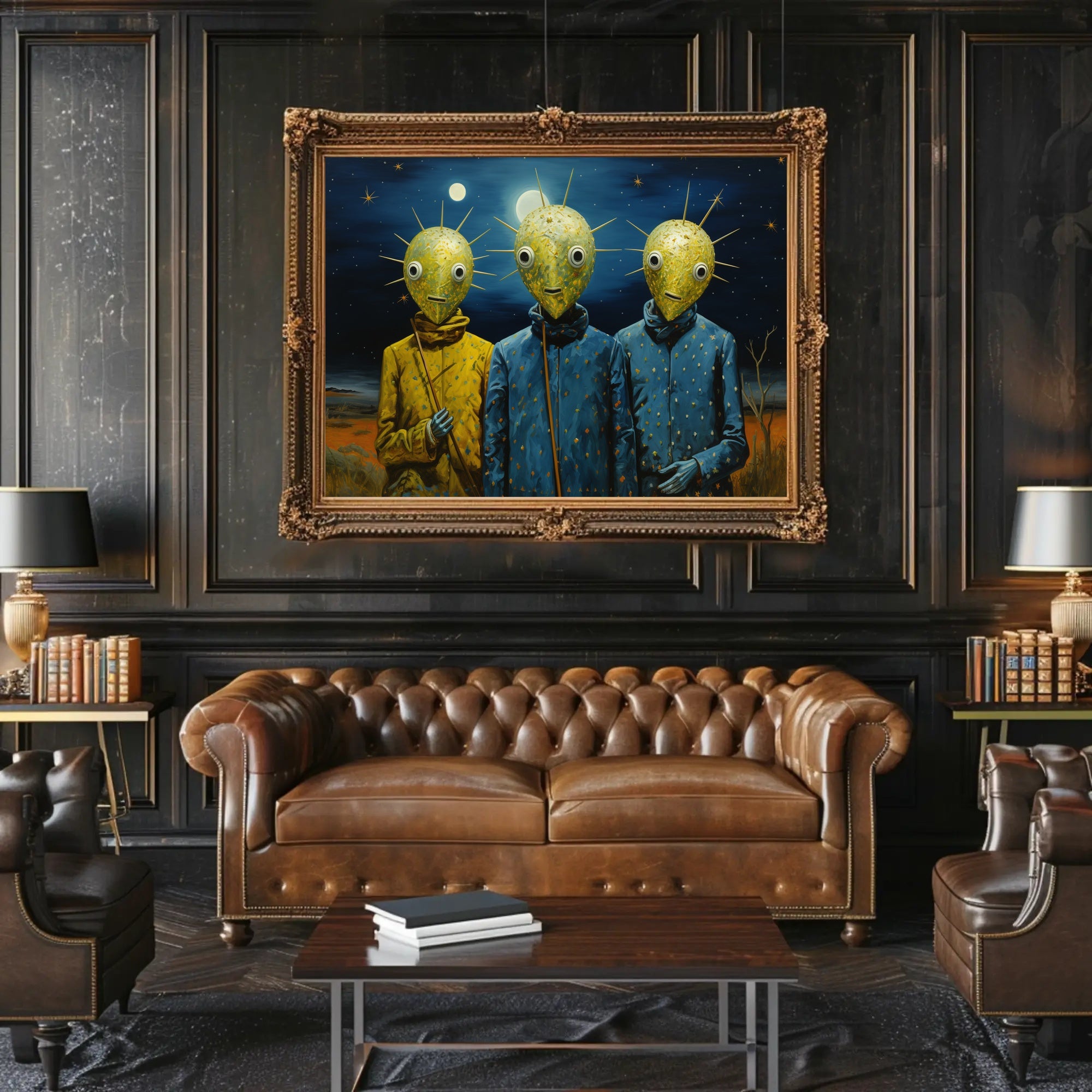 Surreal Nightscape Humanoids Artistic Poster