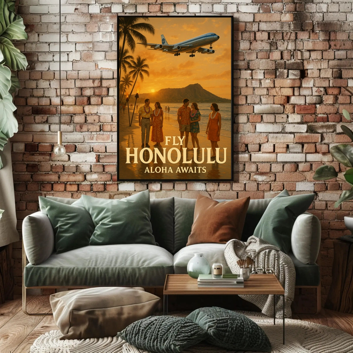 Travel to Honolulu with Vintage Style Travel Poster