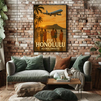 Travel to Honolulu with Vintage Style Travel Poster