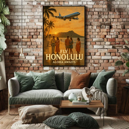 Travel to Honolulu with Vintage Style Travel Poster