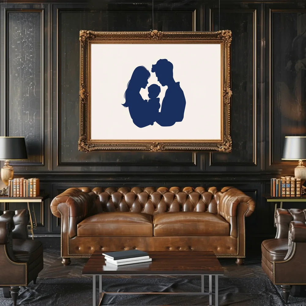 Family Bond Minimalist Blue Silhouette Art Poster