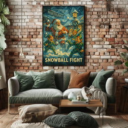 Festive Santa and Elves Snowball Fight Poster
