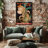 Vintage Cartoon Monkey Lice Prevention Educational Poster PosterGoat