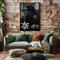 Raven Surrounded by Flowers Animal Poster PosterGoat