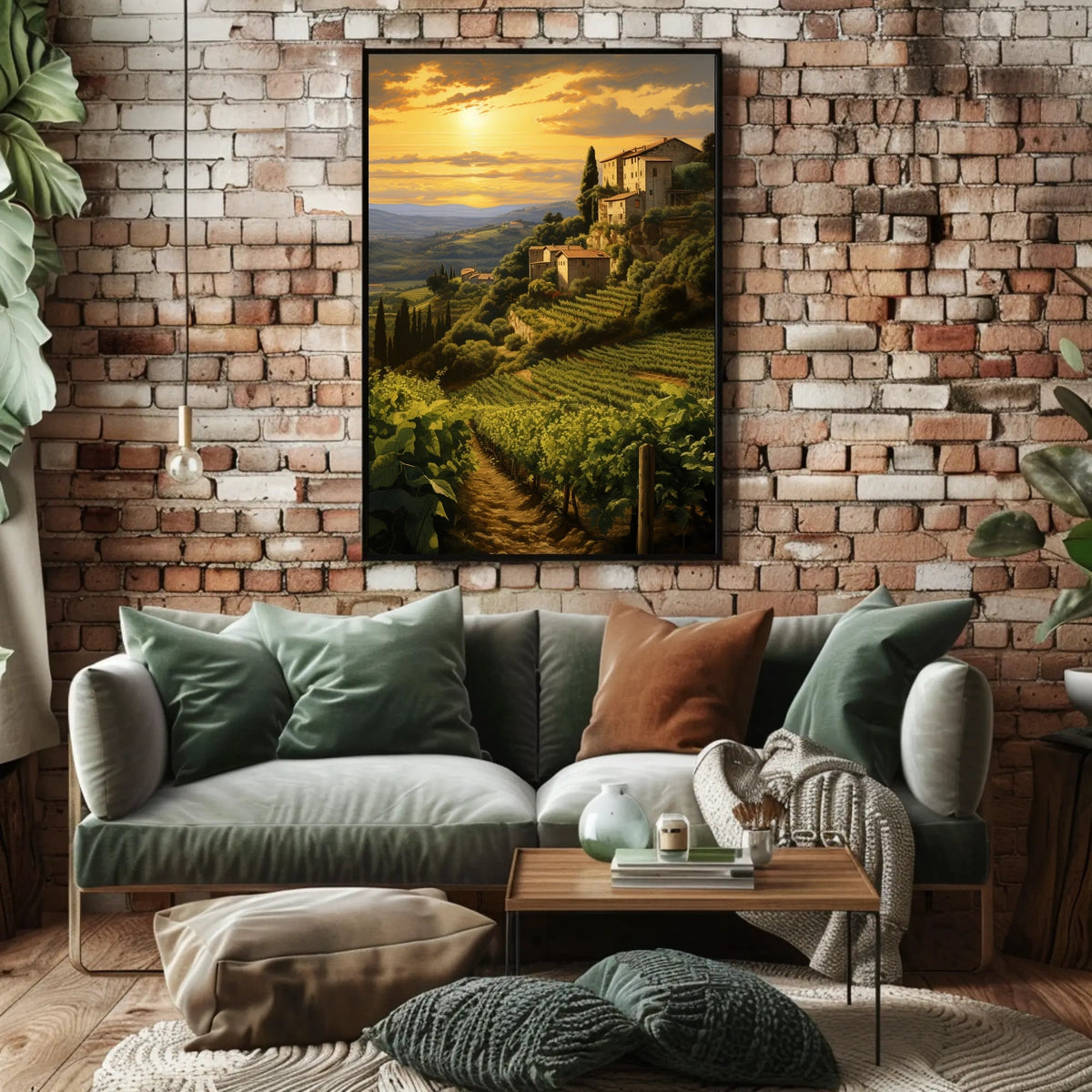 Tuscany Vineyard Sunset: Romantic Landscape Travel Poster