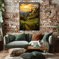 Tuscany Vineyard Sunset: Romantic Landscape Travel Poster