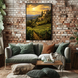 Tuscany Vineyard Sunset: Romantic Landscape Travel Poster