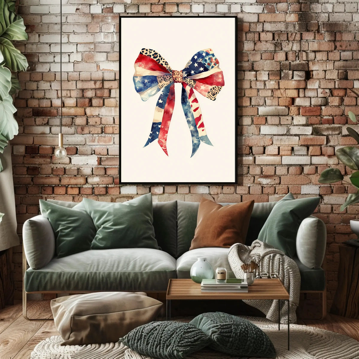Large Coquette Bow American Flag Watercolor Art Poster