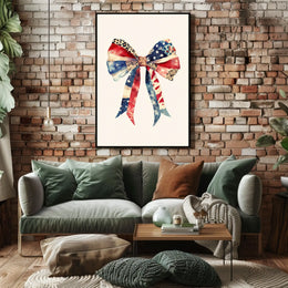 Large Coquette Bow American Flag Watercolor Art Poster