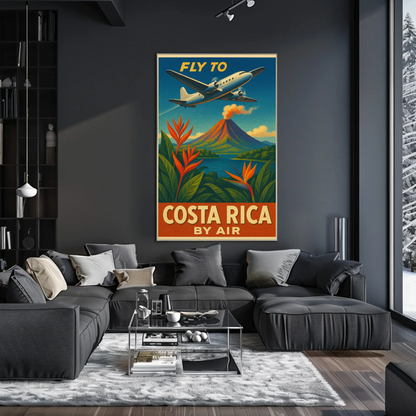 Costa Rica Volcano Jungle Flight Travel Poster
