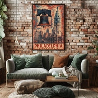 Philadelphia Landmarks Vintage Cityscape Poster