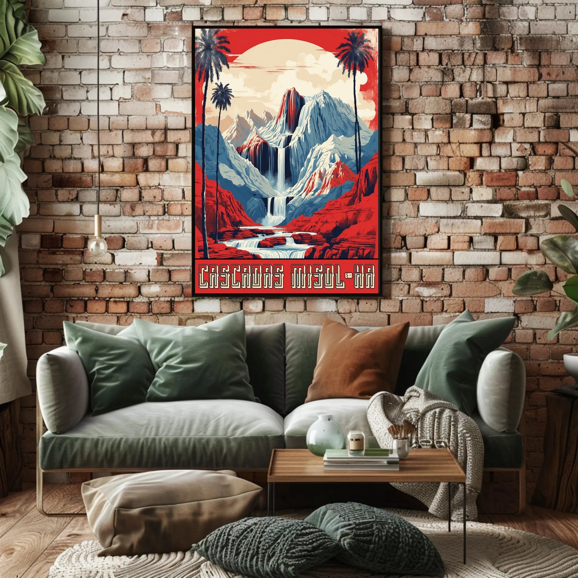 Cascadas Misol-Ha Retro Travel Poster