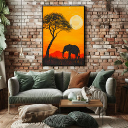 African Sunset Poster Vintage Safari Wall Art