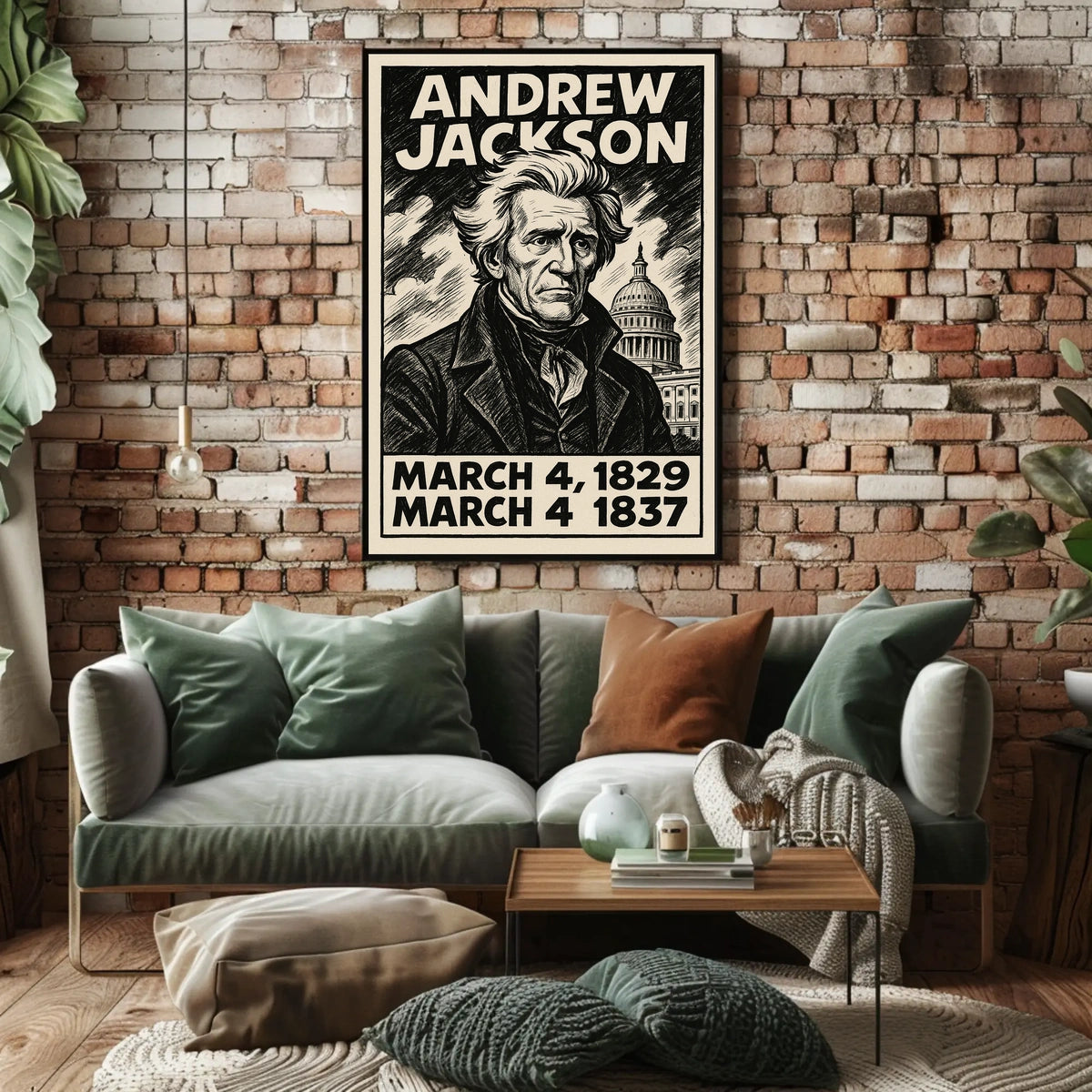 Andrew Jackson 7th President of the United States B & W Comic Sketch Poster