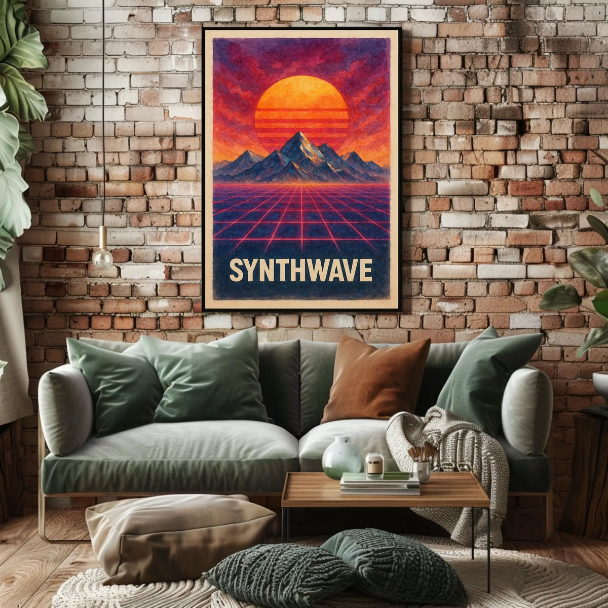 Neo-Retro Synthwave Sunset Landscape - Futuristic Sci-Fi Poster