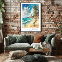 Playa del Carmen Beach Scene Watercolor Travel Poster PosterGoat
