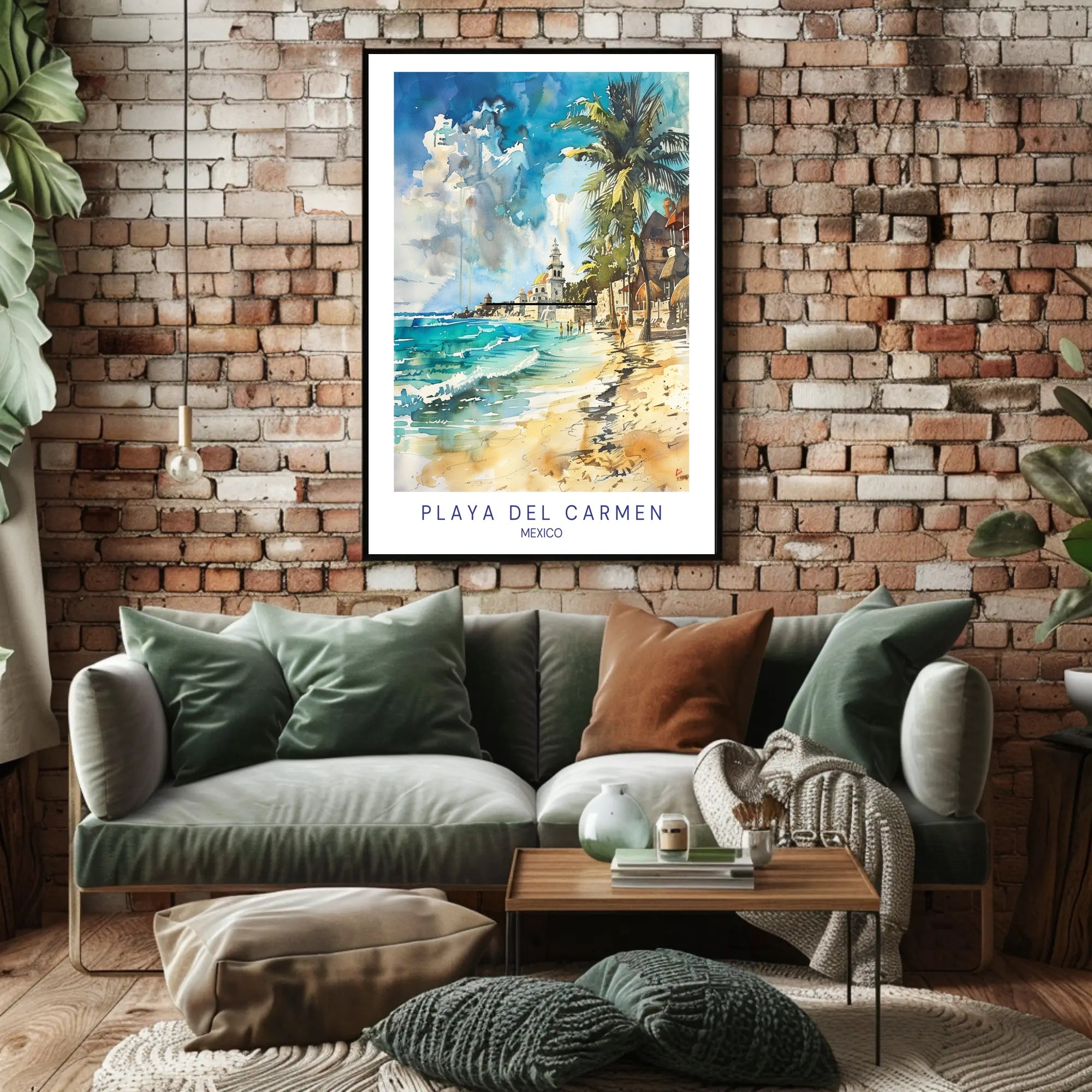 Playa del Carmen Beach Scene Watercolor Travel Poster PosterGoat