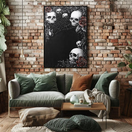 Gothic Skull and Roses Art Poster - Artistic Poster