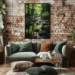 Tranquil Stream Through Lush Temperate Forest National Park Poster