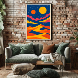 Surreal Cosmic Desert Under Abstract Futuristic Sci-Fi Poster