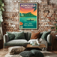 Honolulu Tropical Adventure Vintage Travel Poster PosterGoat