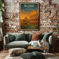 Rome Vintage Travel Poster Italy Colosseum Print