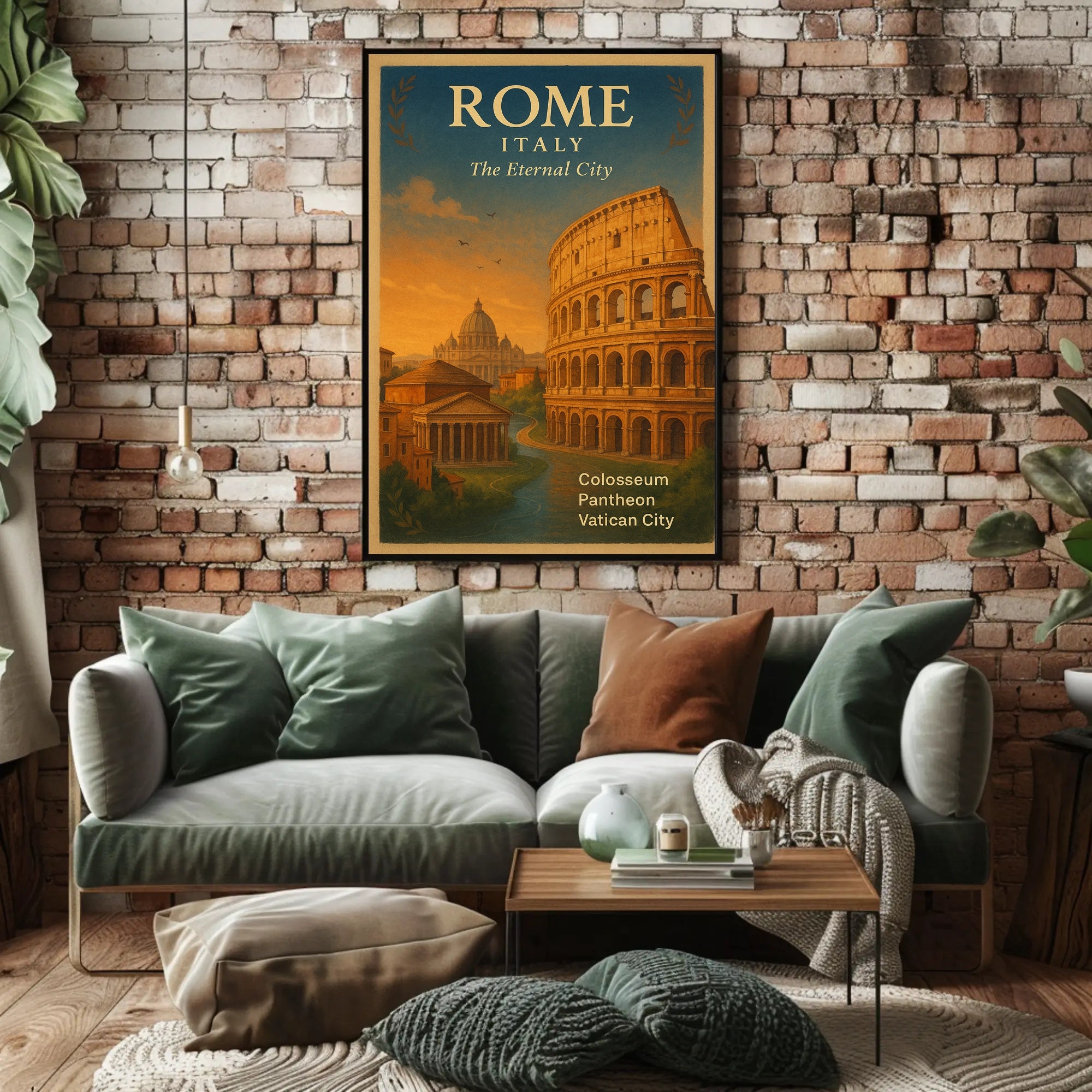 Rome Vintage Travel Poster Italy Colosseum Print