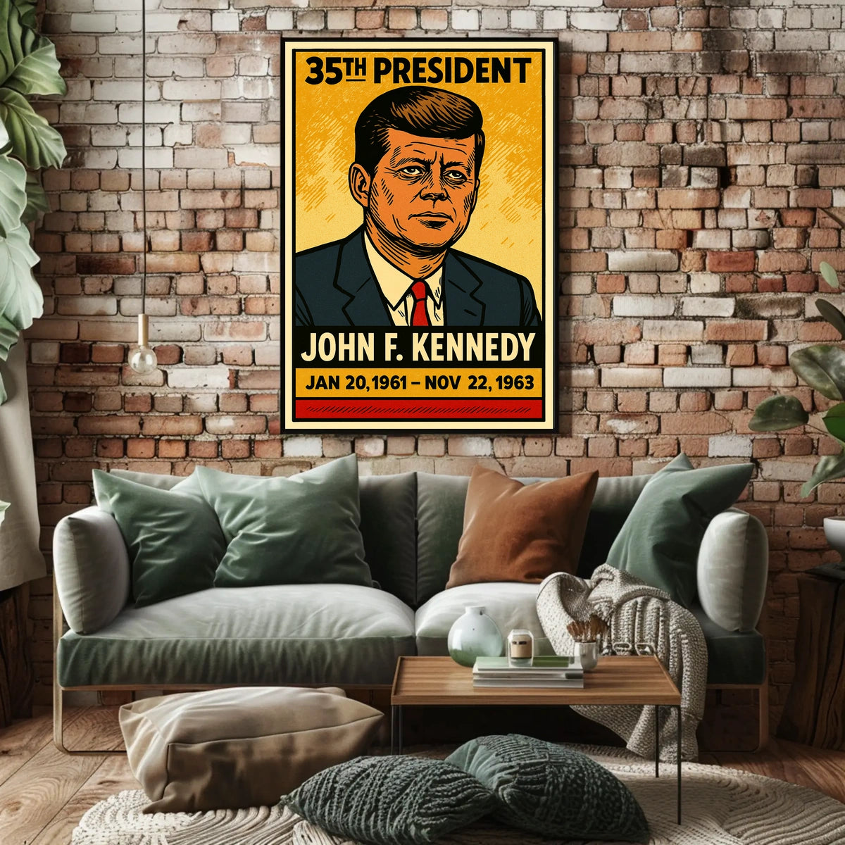 John F. Kennedy 35th President of the United States Inked Comic Style Poster