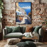 Santorini Coastal Paradise Scene: Travel Poster