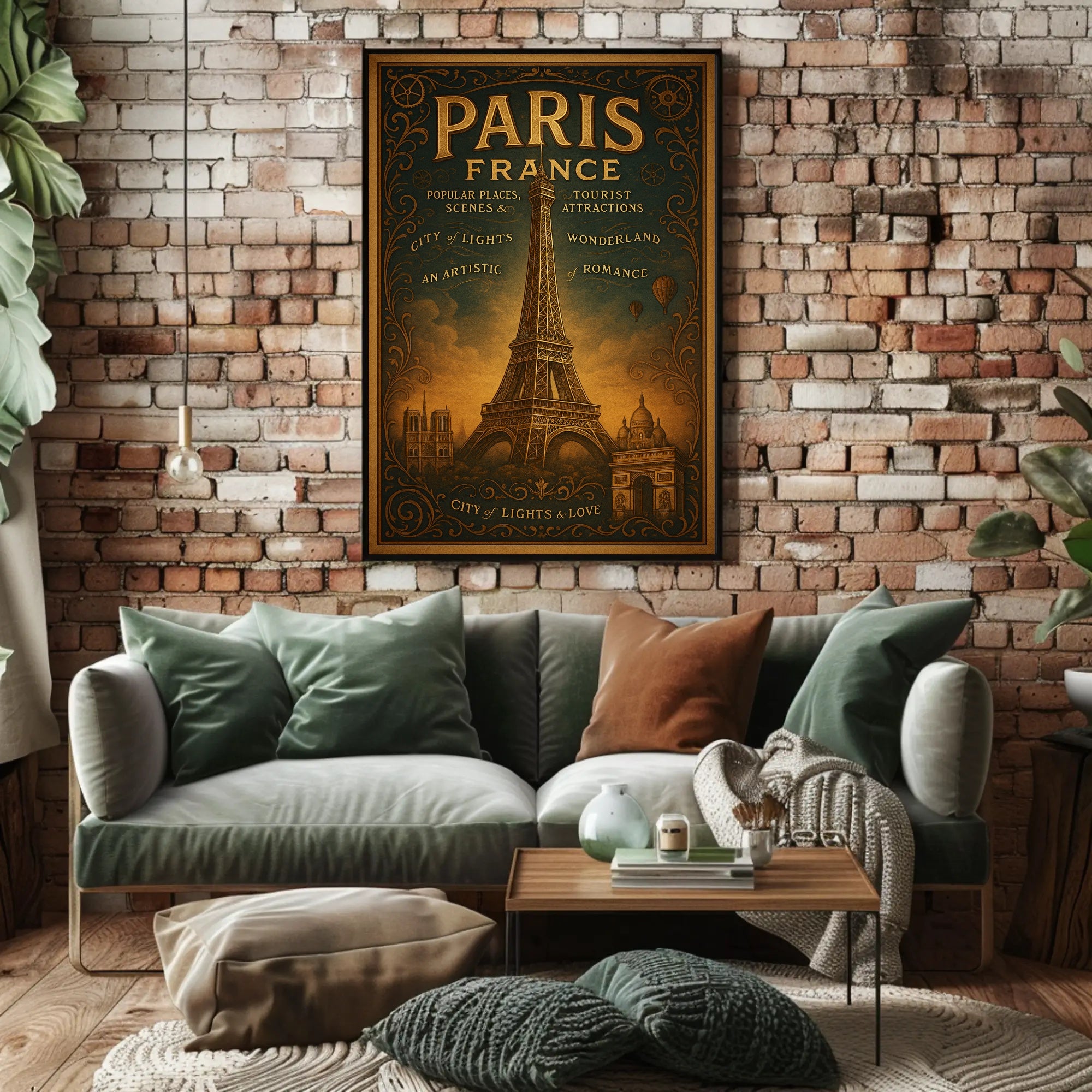 Paris Landmarks Vintage Art Nouveau Urban or Cityscape Poster