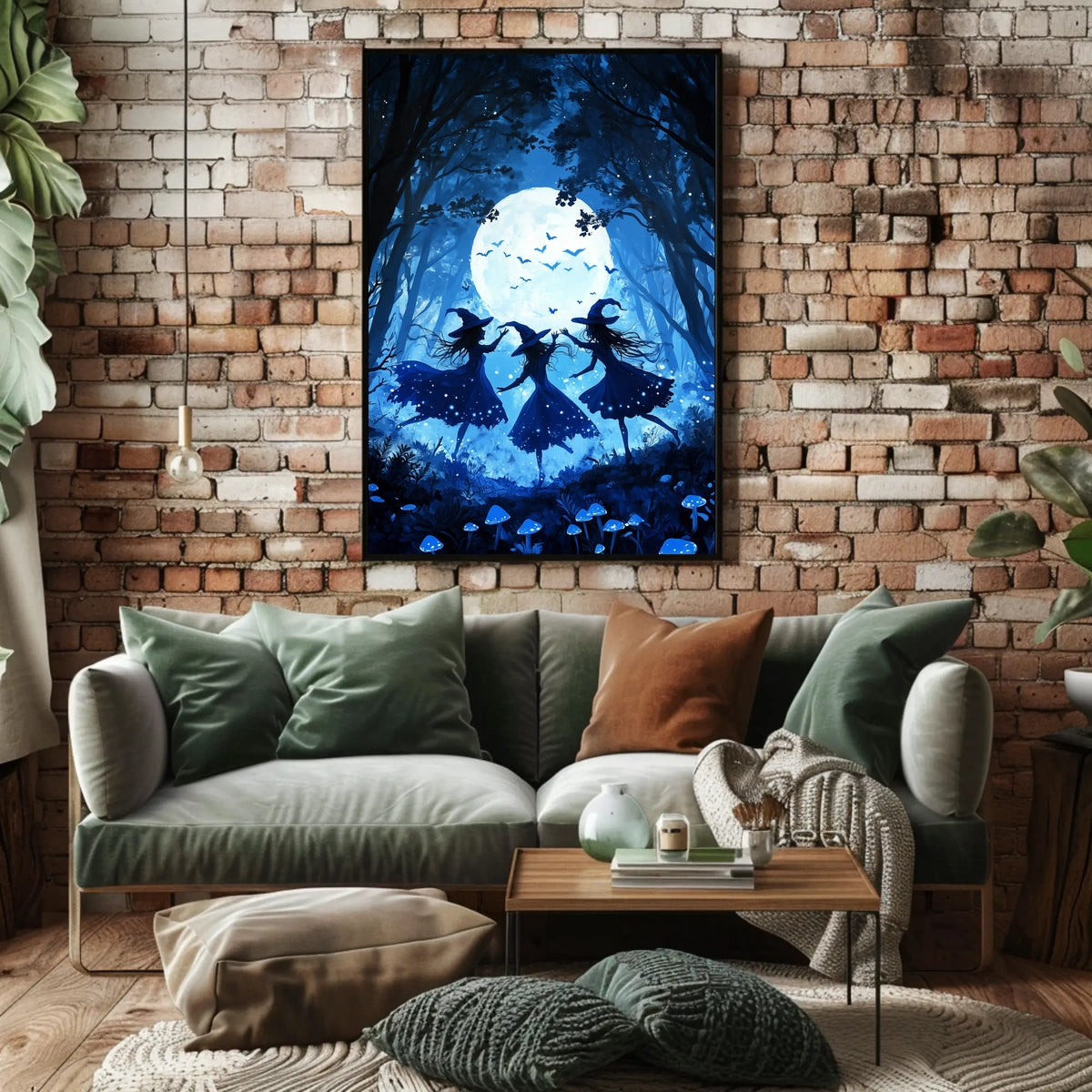 Witches Dancing Under Full Moon Mystical Forest Magic Poster