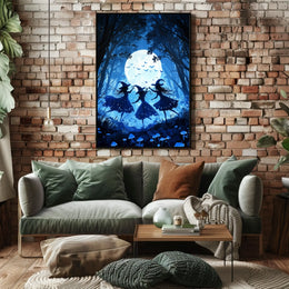 Witches Dancing Under Full Moon Mystical Forest Magic Poster
