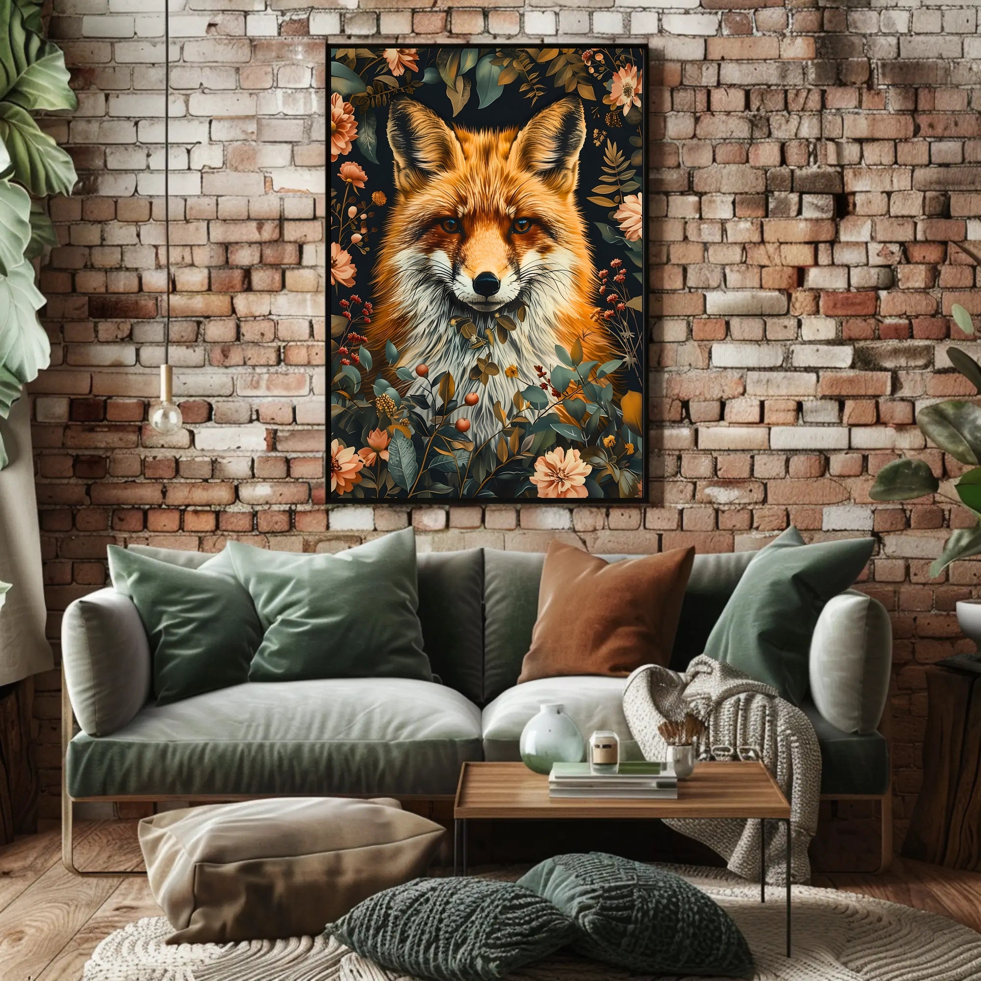 Fox Among Blossoms: Detailed Wildlife Art Animal Poster